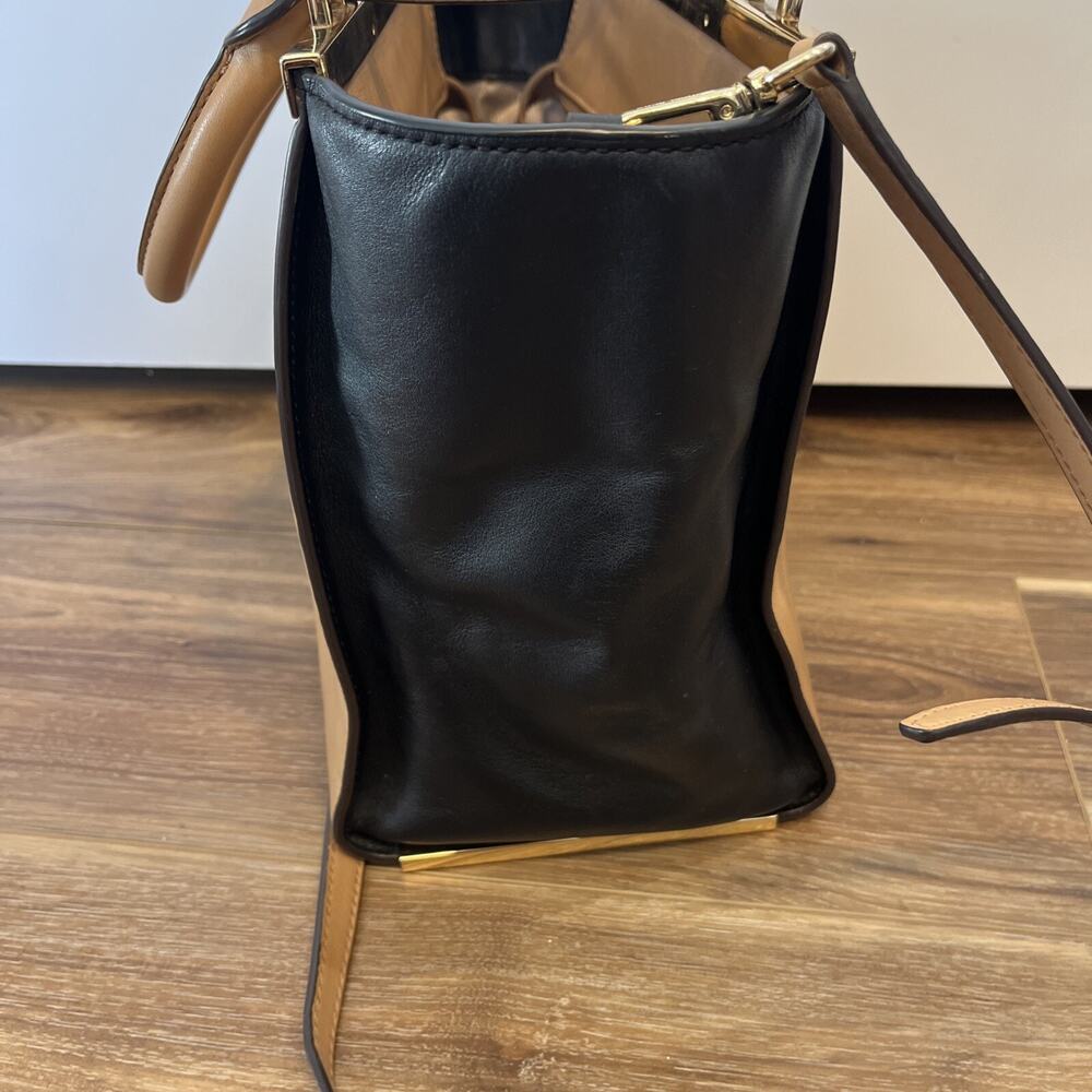 MICHAEL Michael Kors Lana Medium Bicolor leather Tote Handbag Suntan/Black - Picture 6 of 12